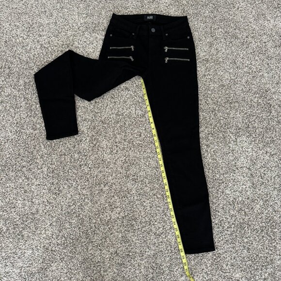 NEW Cond PAIGE Zip Pockets Transcend Edgemont Mid-Rise Ultra Skinny Jeans Black - Picture 6 of 10